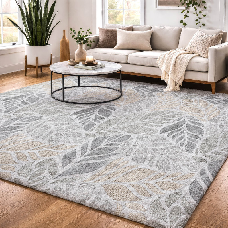 Premium Machine Washable Dream Shag ADS198 Leaves Rug, 9' x 12'
