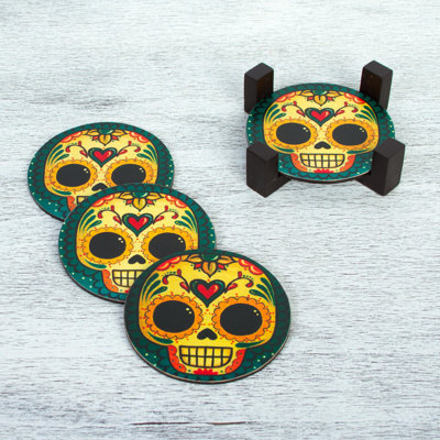 Wood 1 Piece Coaster Set With Holder