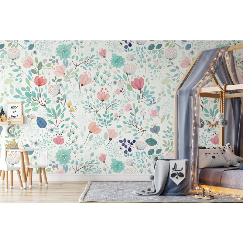 Non-Pasted Floral Wall Mural, 204" W x 114" L