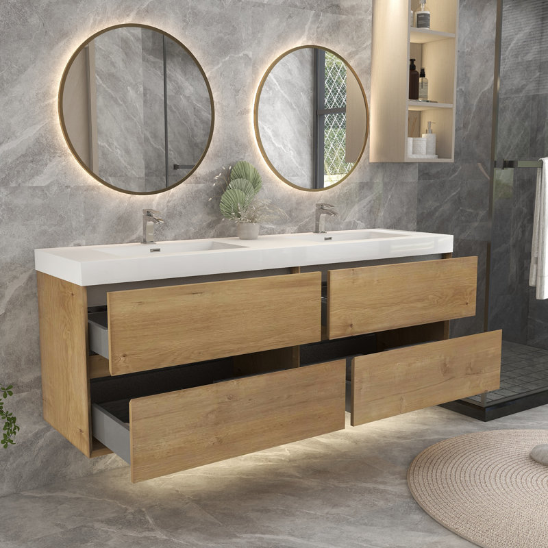 Ensemble de meuble-lavabo double 70 po, Chêne