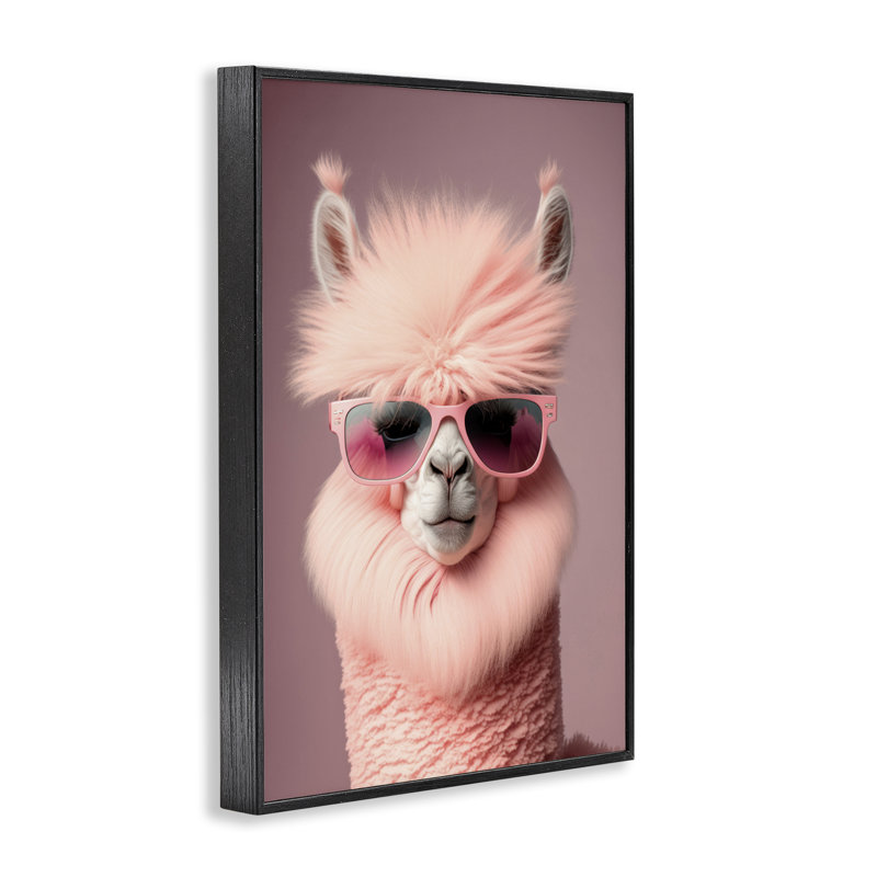 «Fluffy Pink Glam Alpaca», estampe numérique par Incado, Giclée encadrée noir minuit, H 24 po x l 16 po