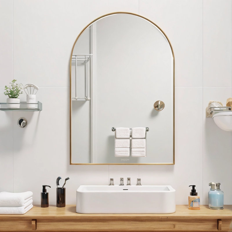 Arch Metal Wall Mirror, Gold
