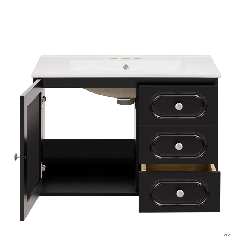 Meuble-lavabo 30 po avec lavabo en céramique, meuble-lavabo Mid-Century avec 2 tiroirs, meuble-lavabo avec grand espace de rangement