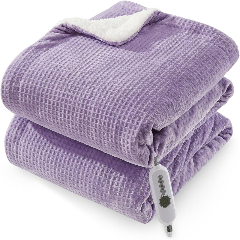 Couverture électrique gaufrée mauve 72 po x 84 po - 4 réglages de chaleur, chauffage rapide, cordon de 6 pi