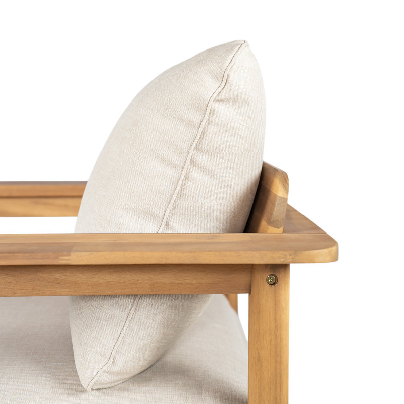 Duncan Outdoor Acacia Wood Lounge Chair With Removable Cushions