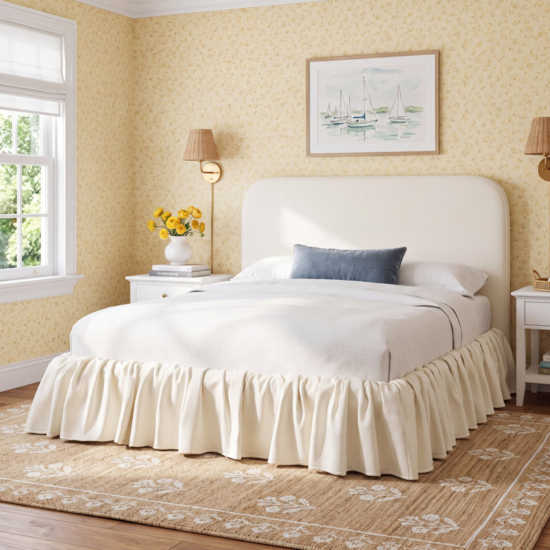 Maggie Ruffle Platform Bed, Full, Zuma White Textured Linen