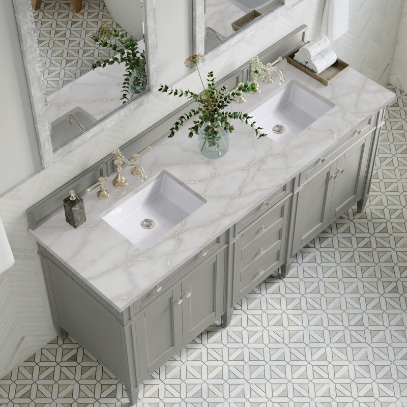 Meuble-lavabo double l 72 po Dussault, Gris urbain, Argent victorien, 8 po