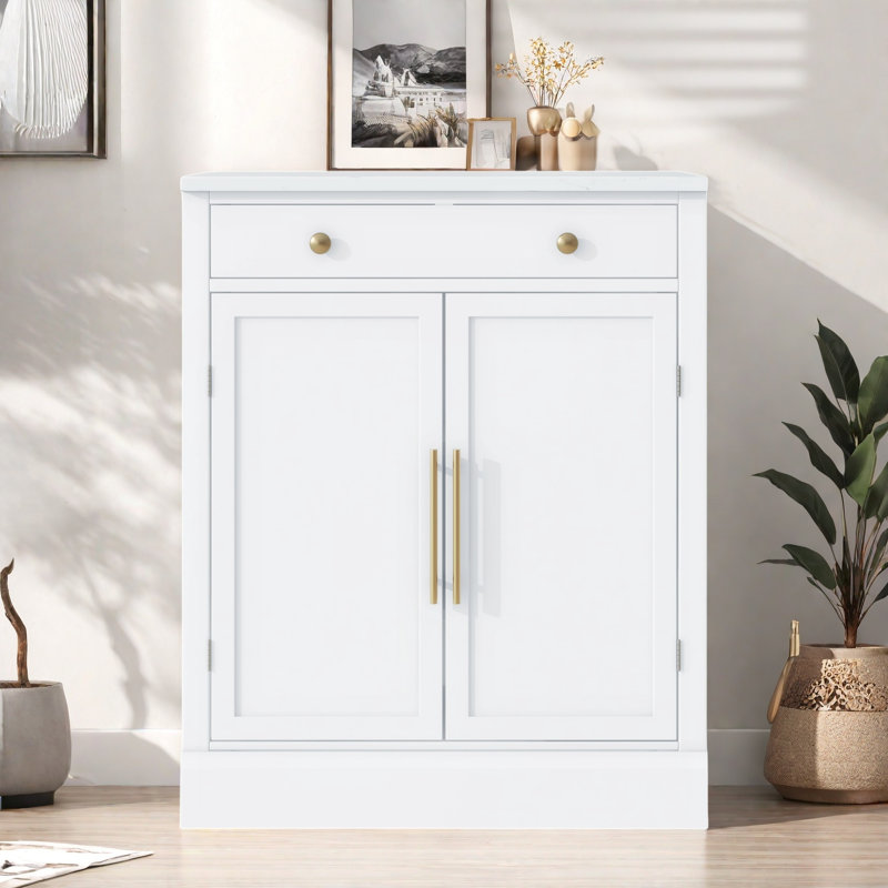 Buffet moderne avec 1 tiroir, 2 tablettes réglables et 2 tablettes de porte, Blanc