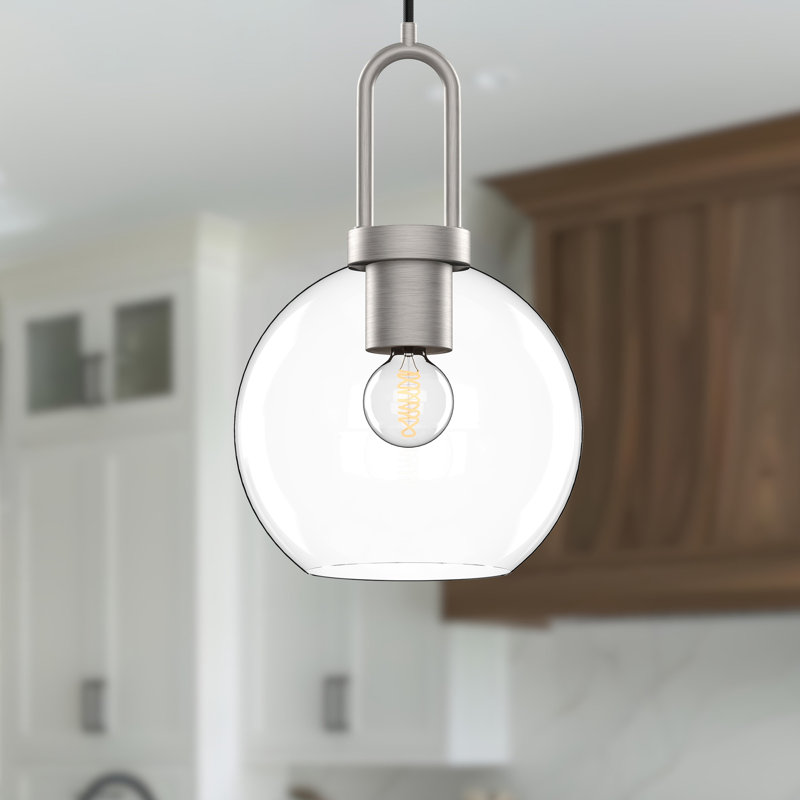 Luminaire suspendu Shiloh, Nickel brossé, Transparent, H 12,5 po x l 7,88 po x P 7,88 po