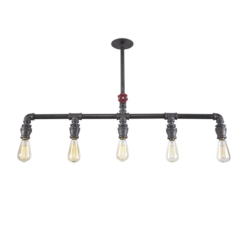 Lustre de style industriel, tuyau en fer noir, 30,7 po x 26,4 po x 3,9 po | Douille E27, 100% fer durable | Décor moderne de chalet et de chalet, conception unique de couleur unie grise, parfait pour la salle à manger et les espaces de vie