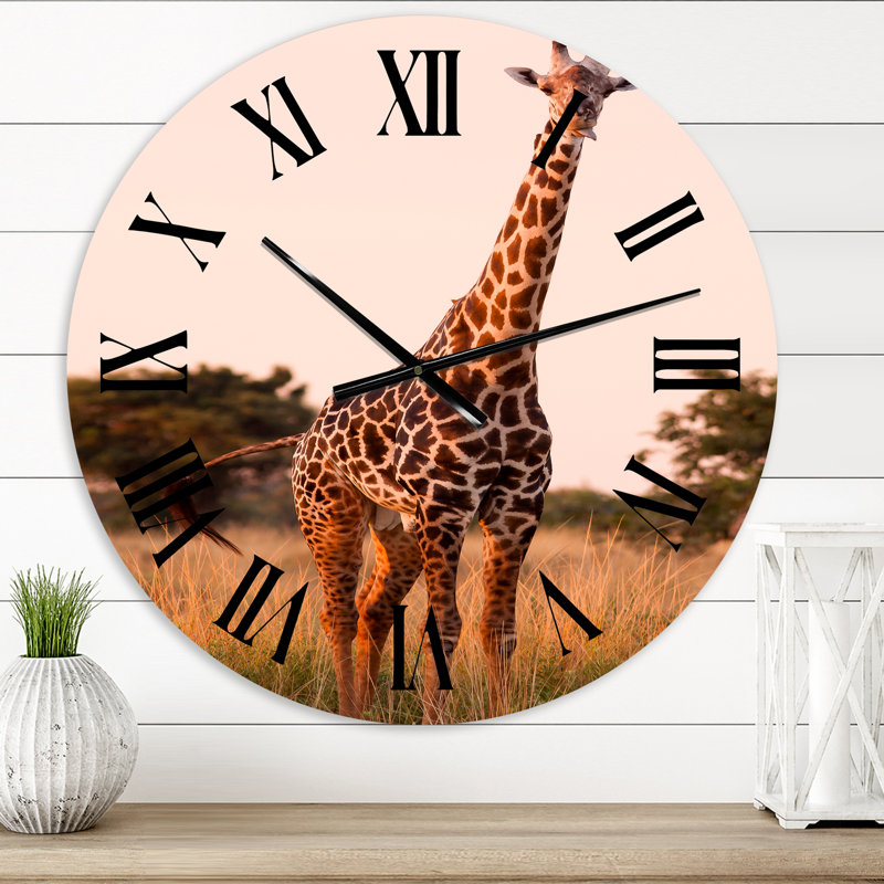 African Giraffe In The Wild I - Farmhouse Wall Clock, Extra Small