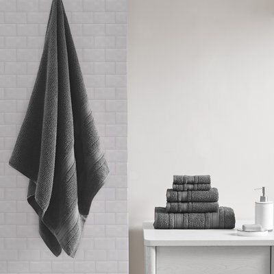 Adrien Dark Grey 100% Cotton Quick Dry Anti-Microbial Super Soft 6-Piece Bathroom Towel Set