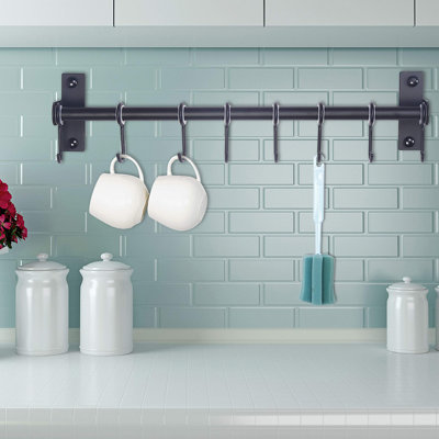 Pot and Pan Rack Wall Mount, Kitchen Rail with 8 Hooks