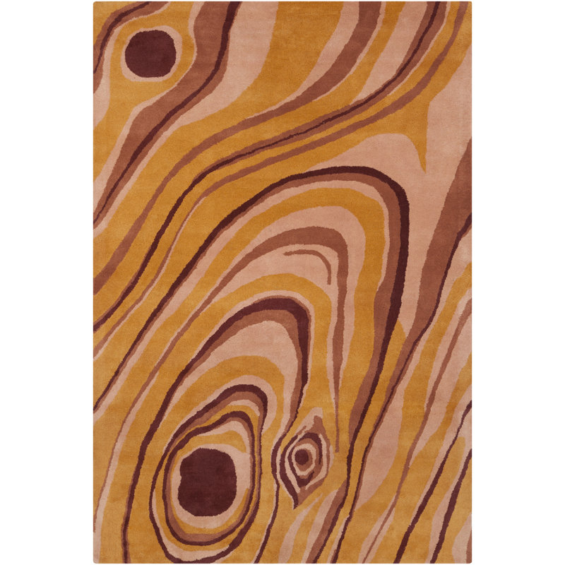 Tapis abstrait en laine touffeté à la main rouge foncé, pêche, orange et rouge corail