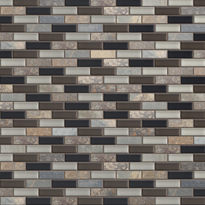 Carreau de mosaïque linéaire en pierre naturelle / verre 0,6 po x 1,9 po Tessera