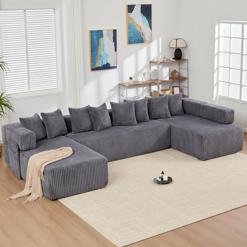 Canapé modulaire en U 146 po 146 po, canapé-lit convertible 5 places et en forme de L, 8 coussins, combinaison gratuite, sans assemblage, canapé bricolage surdimensionné, sac à magazines, velours côtelé