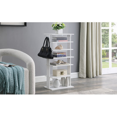 Range-chaussures vertical à 7 niveaux avec crochets - Rangement pour chaussures d'entrée | Tour à chaussures peu encombrante pour chambre à coucher, garde-robe