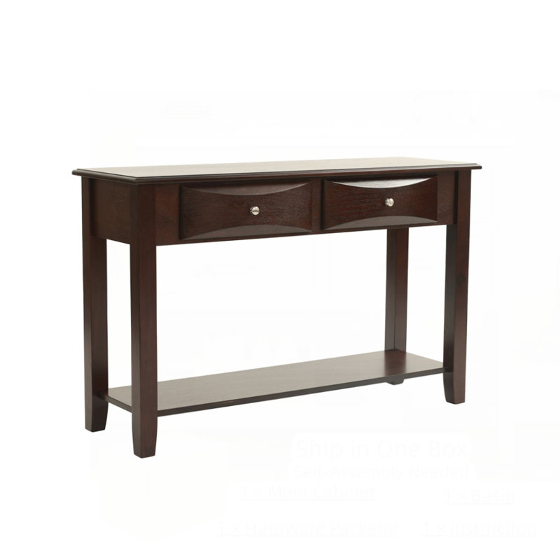 Console classique moderne en bois avec plateau en placage, tiroirs et tablette pour le rangement et l'élégance du salon