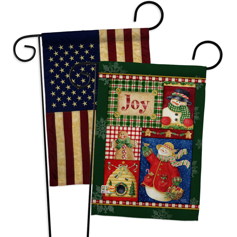 Drapeau de jardin 2 côtés en polyester 19 po x 13 po, impression de femme bonhomme de neige joy