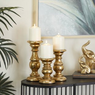 Black Candlestick Taper Candle Holders, Tall Table Wedding Centerpiece, Modern Minimalist Decor, Set of 6 Latitude Run Color: Gold/Black