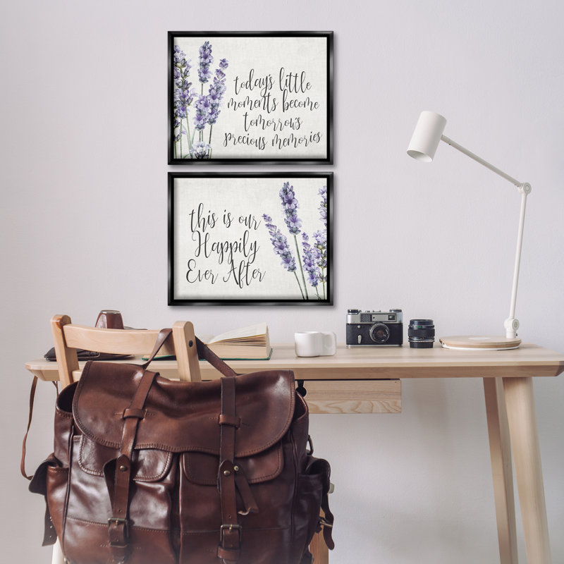Ensemble de 2 toiles flottantes Lavender Moments Sentiments, design par Kim Allen, Cadre flottant noir de jais