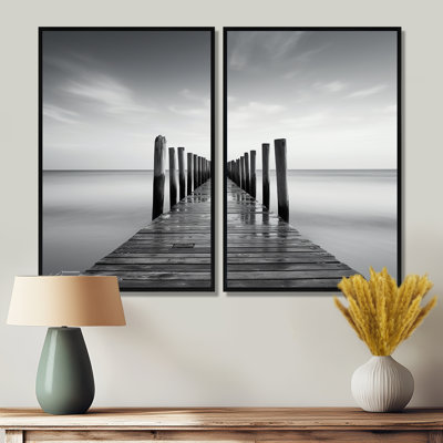 «Black and White Pier Horizon I», art mural bord de mer noir