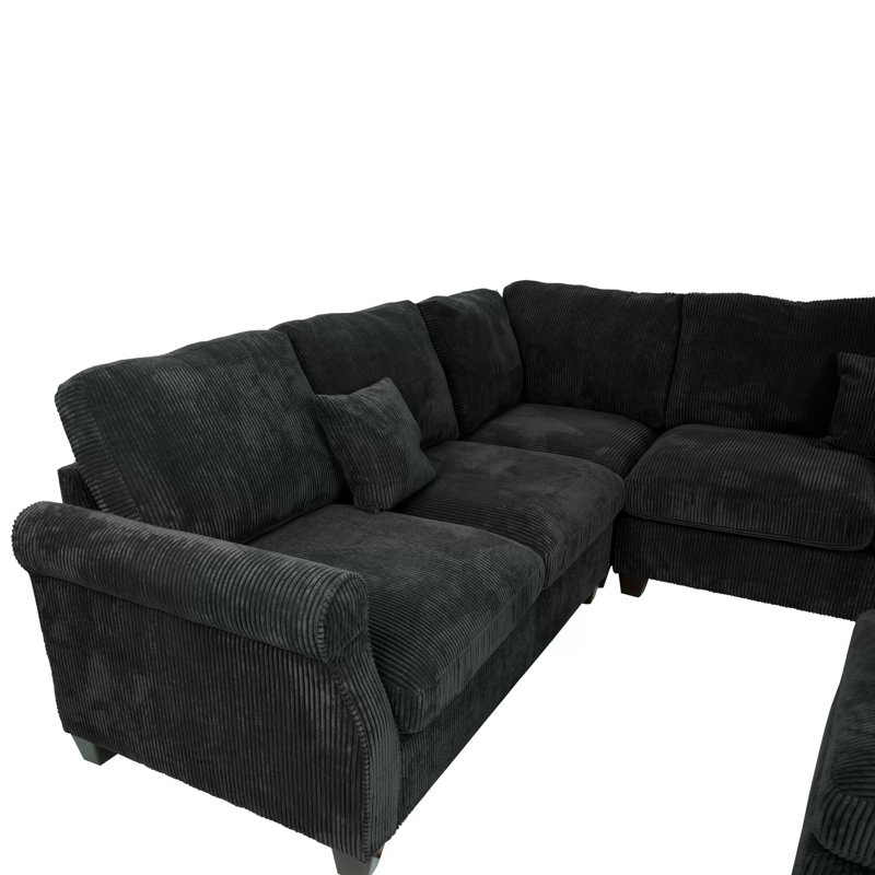 Isela 4 - Piece Upholstered Sectional, Black Corduroy