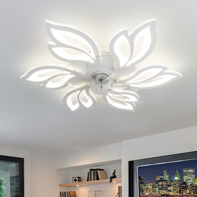 Acea 7 - Blade Flush Mount Ceiling Fan with Remote Control and Light Kit Included, White