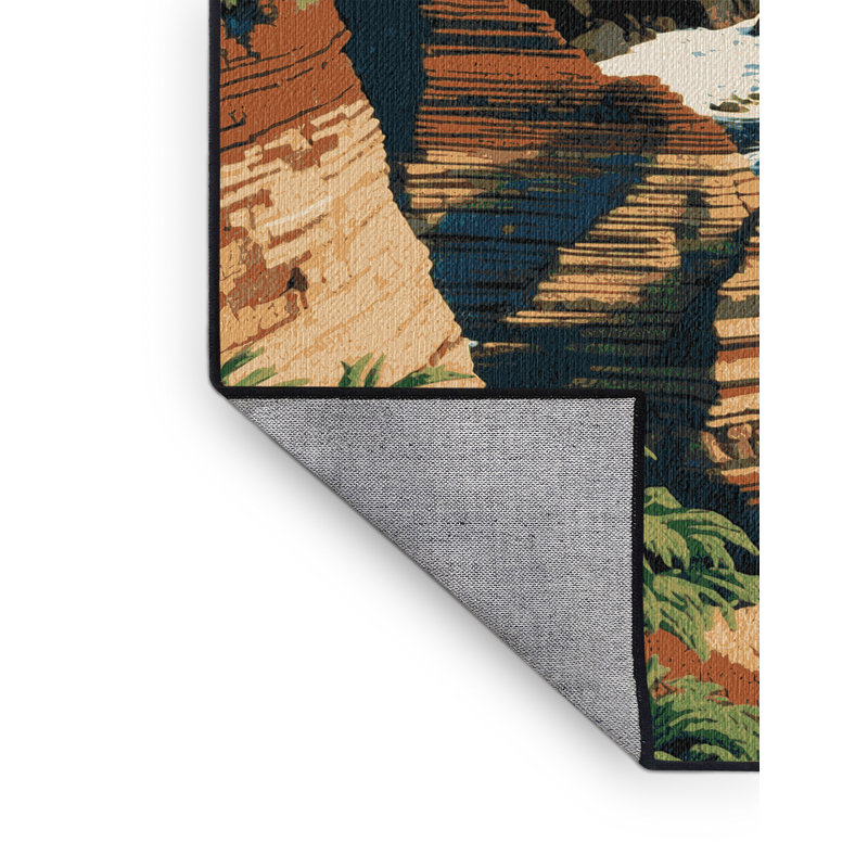  Washable Island Cliffs Hawaiian Area Rug, Square 7'
