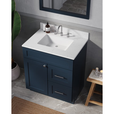 Chrisna D S R 30'' Single Bathroom Vanity Shaker Style Quartz Top Right Drawer