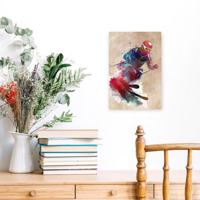 Vibrant Skier Watercolor Splash Abstract Contemporary Landscape Nature Wall Art