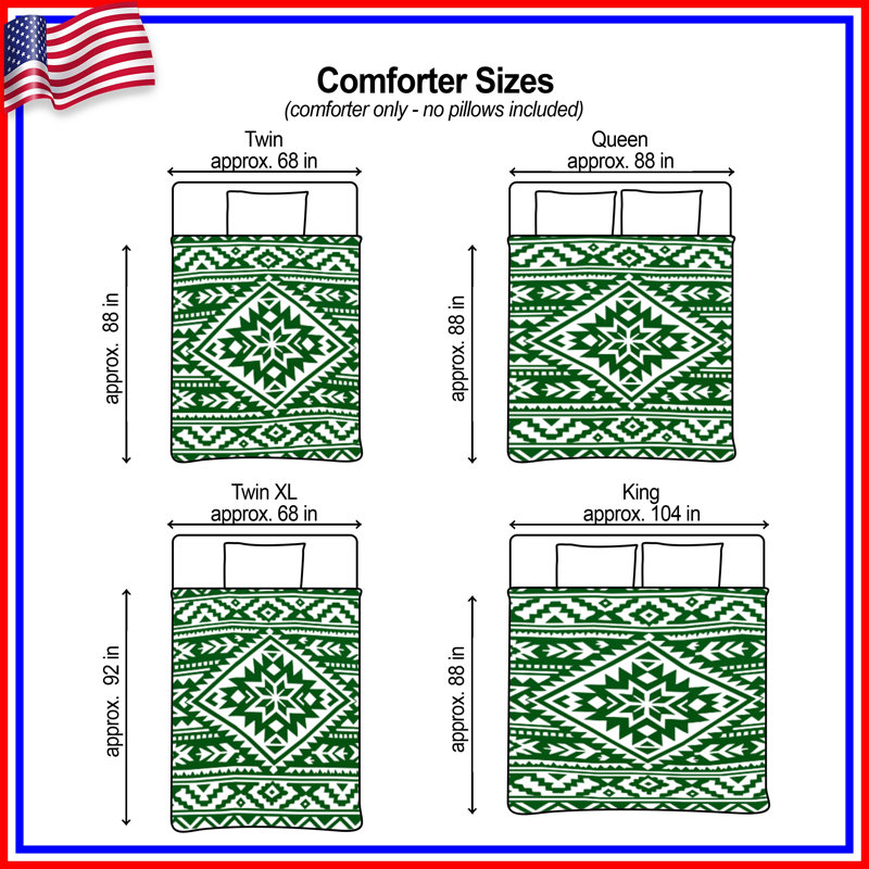 Édredon géométrique vert aztèque, Queen