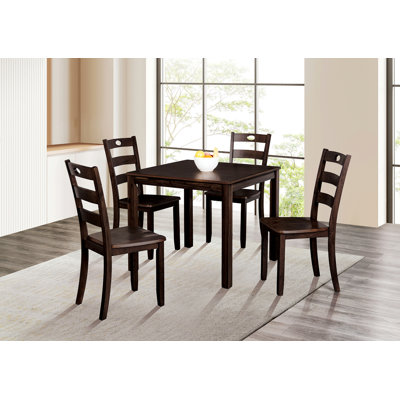 Ensemble de table de salle à manger cinq pièces avec table carrée et chaises à dossier en lattes, 4 chaises avec 1 table pour la salle à manger