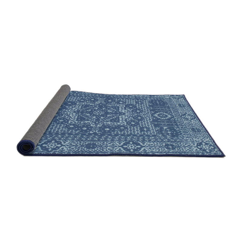 Tapis de zone bleu contemporain, Rond 3 pi