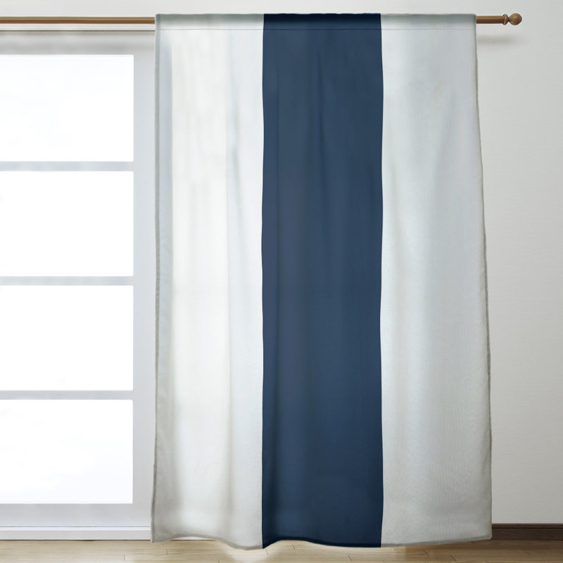 Panneau de rideau simple occultant avec passe-tringle footing stripes San Francisco, White/Navy