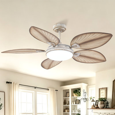 52" Tropical Palm Leaf Dimmable Ceiling Fans 5-blade With Lights And Remote