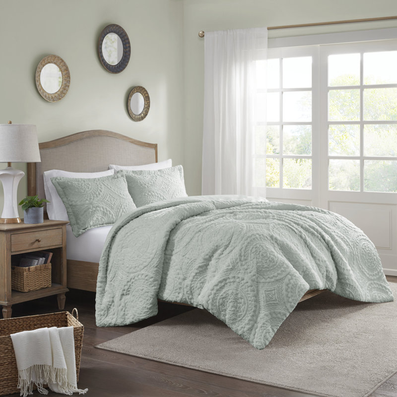 Gray King Faux Fur Reversible Bedspread Set