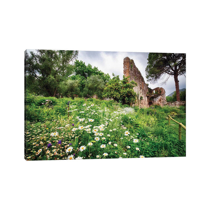 Ruins In A Garden With Flowers And Orange Tree by George Oze - Wrapped Canvas Print, 20.32 cm H x 30.48 cm W