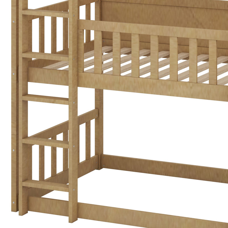 Triple Wood Bunk Bed, With Ladders, Guardrails Detachable Bunk Bed, White Oak