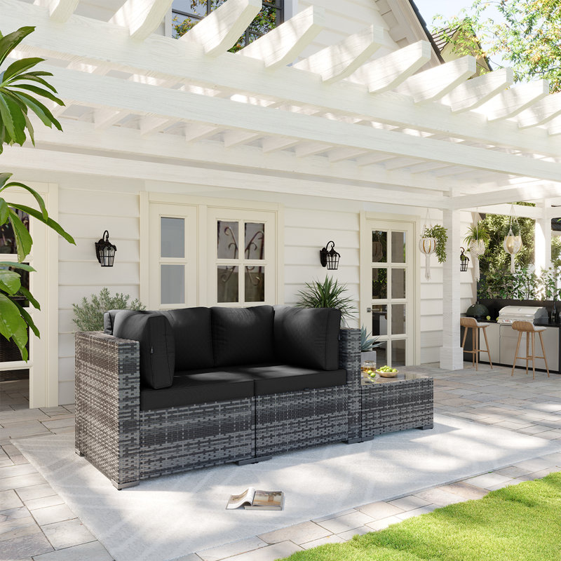 Patio Safo pour 3 personnes avec coussins, Noir, Gris