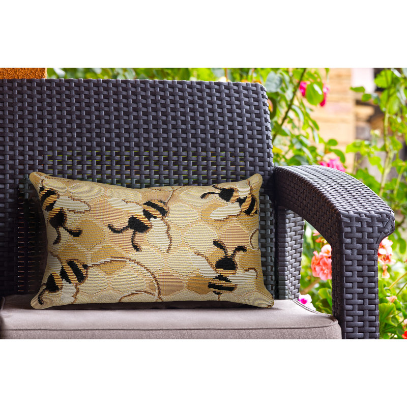 Marina Bee Free Indoor/Outdoor Throw Pillow, Beige/Black, 12" x 18"