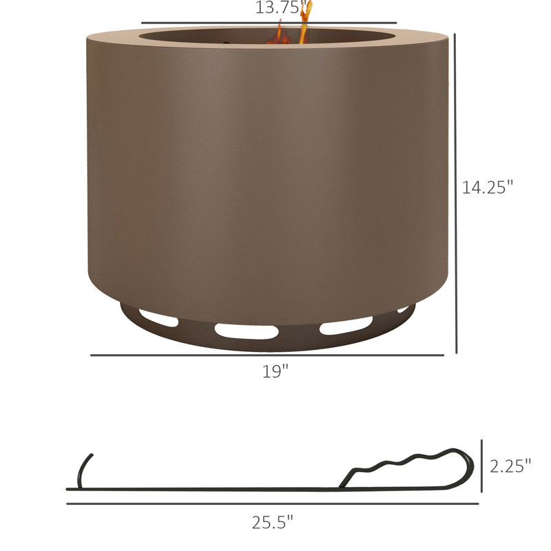 Foyer de pique-nique 19 po sans fumée, en acier inoxydable portatif avec pour camping, cour arrière, patio, foyer à faible fumée bronze