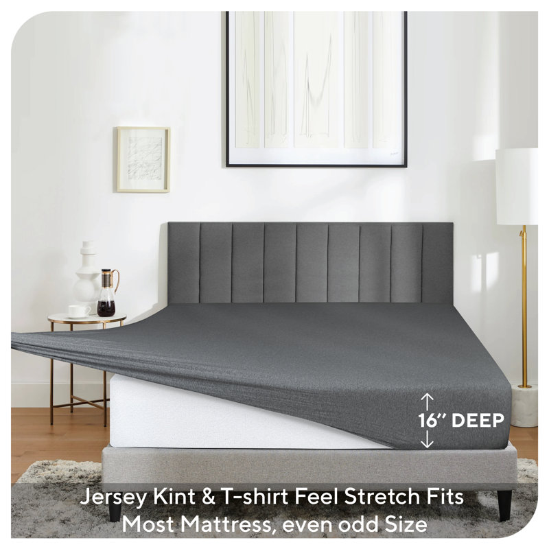 Ensemble de draps en jersey respirant 100% coton jersey | Toutes saisons, gris anthracite, Gris anthracite
