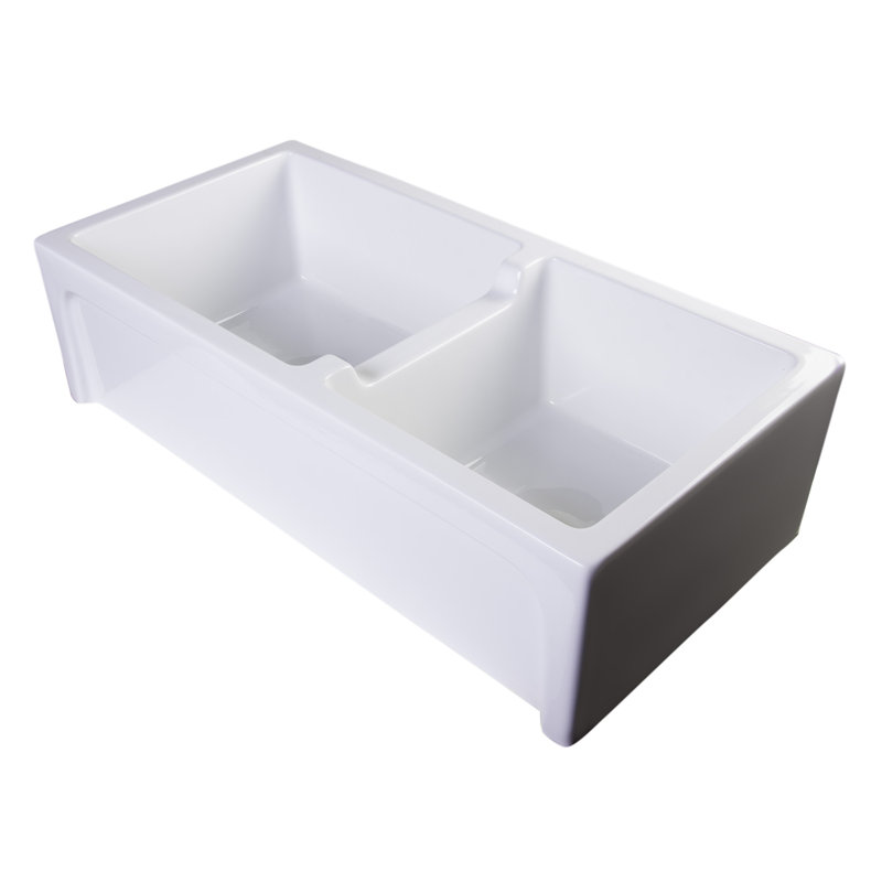 36'' L Double Bowl Fireclay Kitchen Sink, White