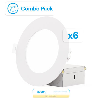 Ensemble de plafonniers encastrés à DEL de 4 pouces Infibrite avec lumière blanche chaude de 3000 kelvins, 9 watts, 750 lumens, à intensité variable, calibre humide, ensemble de 6