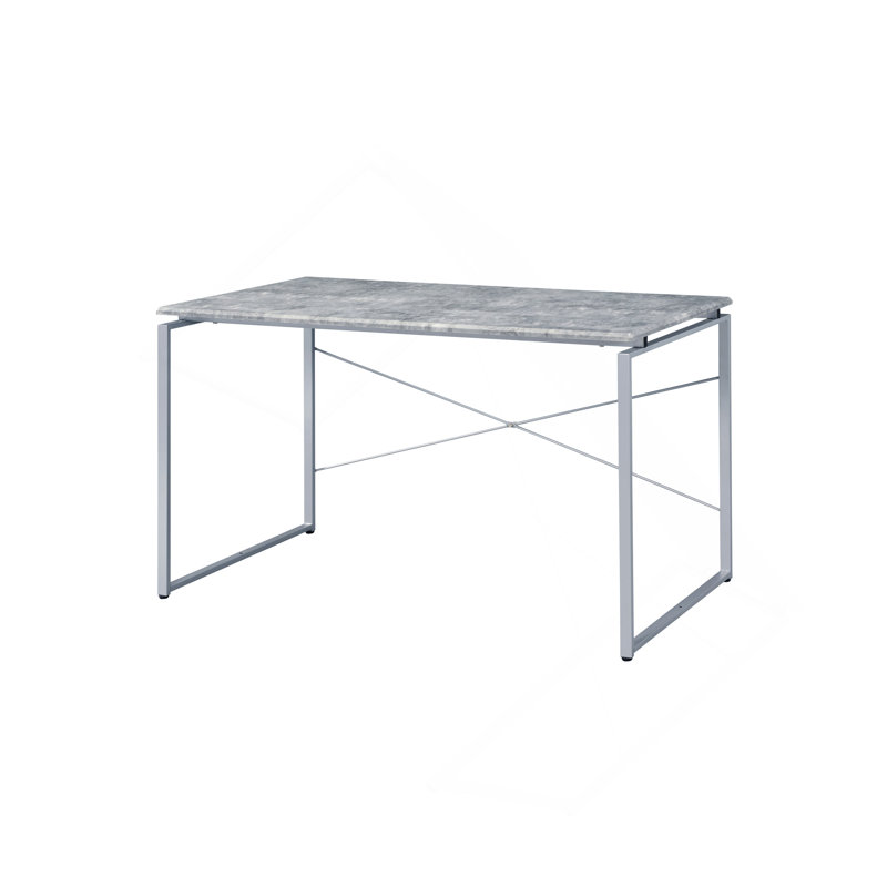 Faux Concrete & Silver Finish Writing Desk, Gray