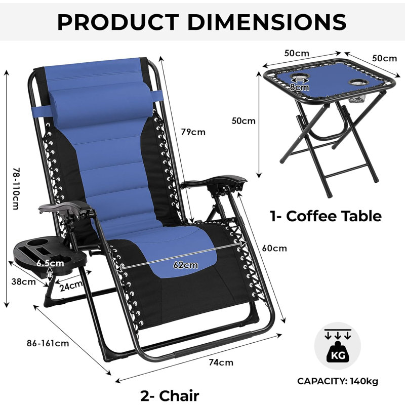 Metal Outdoor Lounge Chair with Ottoman, Blue