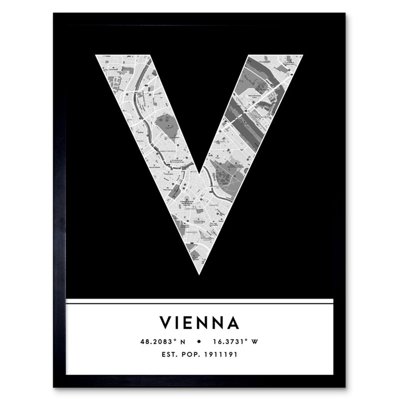 Vienna City Map Vienna Austria City Map Black And White - Single Picture Frame Typography