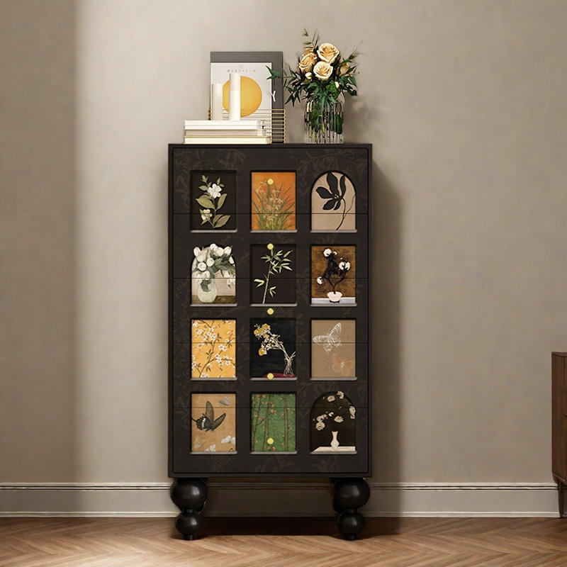 Black 5-Drawer Solid Wood Ash Accent Chest