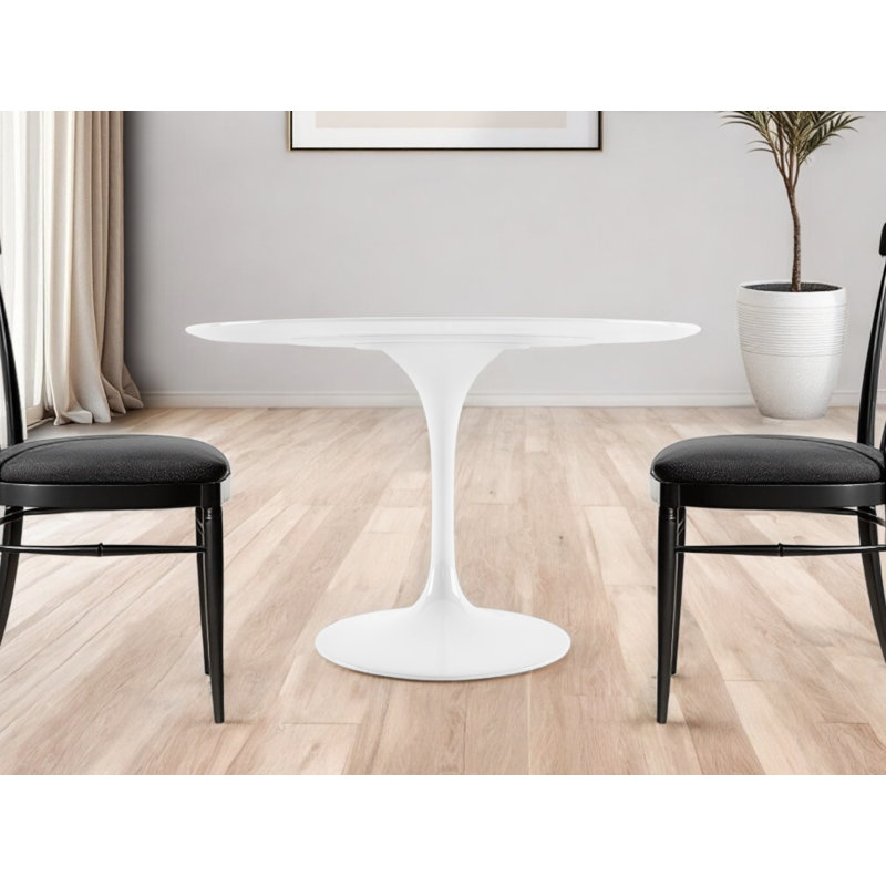 Table de salle à manger 48 "en fibre de verre blanche et métal, 29.5"H x 48"L x 48"W